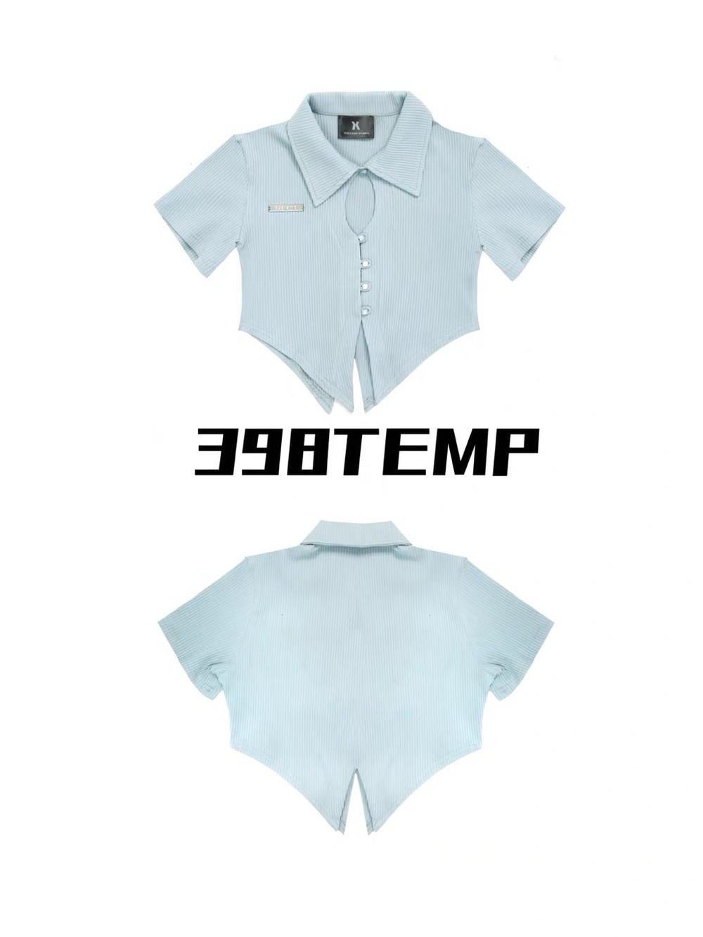 398TEMP Korean Ribbed Cropped Polo Top | Size M